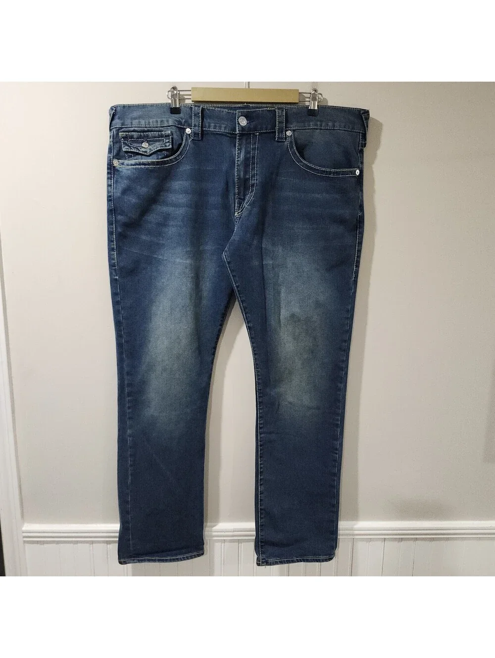 True Religion Ricky Relaxed Straight Jeans Y2K Skate Pocket Embroidered 42x33